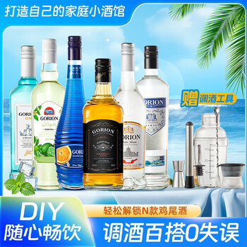 Gorian whiskey vodka gin rum liqueur cocktail wine base 6-pack set with free bartending tools