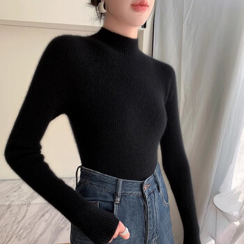 Emz ordos city's first-line ready-to-wear half turtleneck cashmere sweater women's slim fit sweater knitted bottoming sweater black s