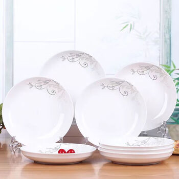 Meikejie 8-inch 10-pack home dish plate ceramic creative deep dish fish plate fruit plate rice plate tableware plate can be micro jinzhiyuye 10-pack 8-inch round plate