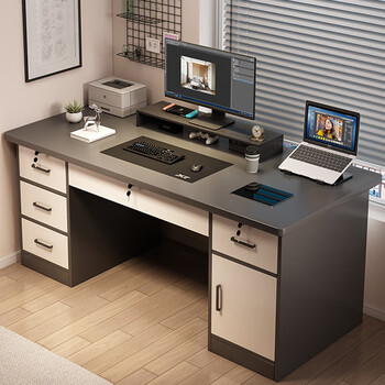 Aijimaomao computer desk desktop with main unit table and chair set office desk workbench with drawer writing table home bedroom table special price high-grade gray 120cm five drawers and one cabinet model