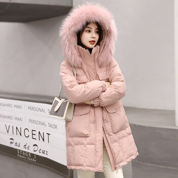 Recommended 2024 winter raccoon fur collar slim fit mid-length white duck down jacket for women pink m