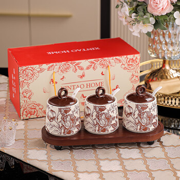 Zhengye zhong antique seasoning jar kitchen seasoning box set chinese ceramic seasoning jar salt jar sugar jar seasoning storage box