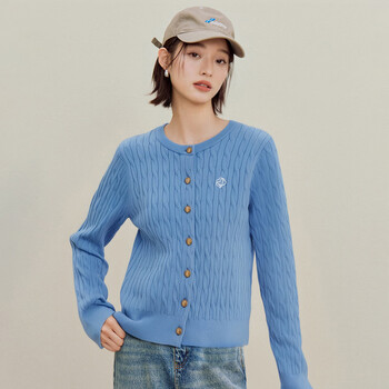 Inman old money style retro cardigan sweater for women 2025 autumn new fashion commuter sweater blue sea blue m