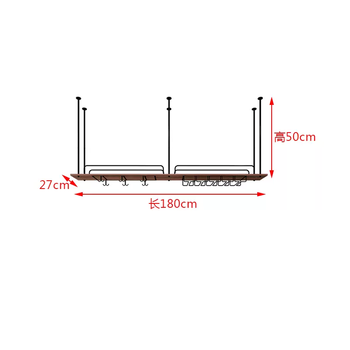 Yusenyi simple metal solid wood storage rack bar bar wall cabinet hanger wine rack wine glass restaurant ceiling single layer length 180x27x50cm high