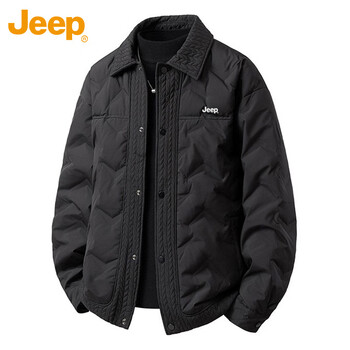 Jeep jeep down jacket men's lightweight short winter warm hoodless lapel jacket men's business men's clothing black xl
