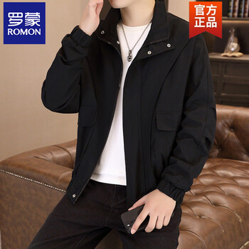 Romon american fashion brand stand collar jacket men's autumn and winter new casual workwear tops spring and autumn high-end handsome jacket px9120 black m