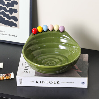 Luxury collection living room desktop dining table decorative ornaments snack plate home storage high-look creative fruit plate qingwu threaded fruit plate + dopamine fruit fork_6 pieces