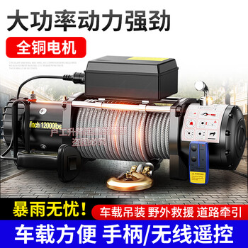 Electric winch 12v vehicle-mounted small crane 24 winches self-rescue lifting 1 ton car-specific electric hoist crane 4000 pounds remote control dual-use 12v enhanced type