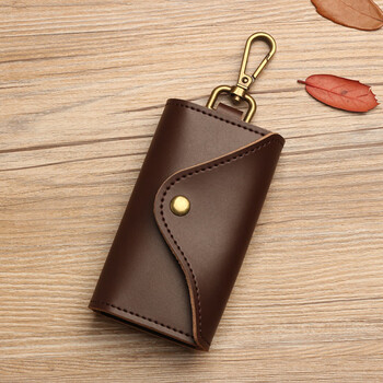 Key bag men's retro cowhide multifunctional waist hanging large capacity key chain car key bag women's door card bag dark brown color