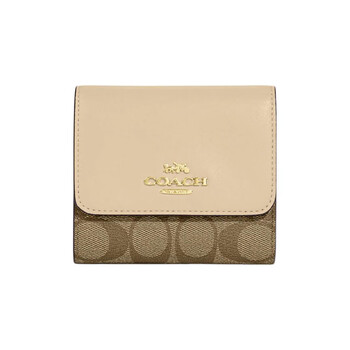 Coach trifold wallet 11 classic presbyopic snap closure, canvas and leather card holder wallet, small size, basic package (bag + dust bag)