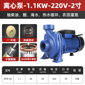 Large flow farmland irrigation pump circulation centrifugal pump corrosion-resistant 3-inch 4-inch agricultural seawater pump copper impeller pump dtm20 1.1kw 2-inch single phase