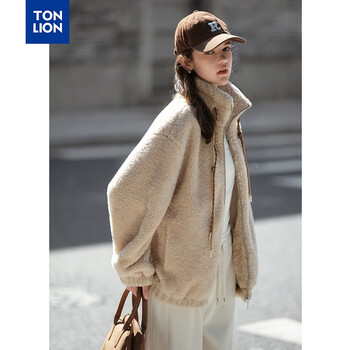 Tonlion 2025 winter women's stand collar left chest detail lamb wool one-hand-length coat