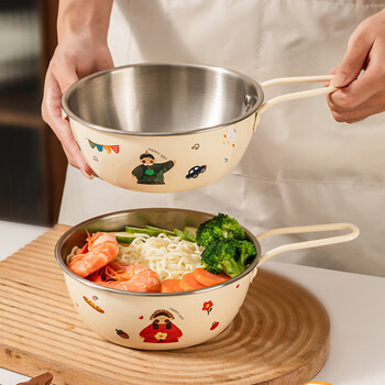 Treejack 304 stainless steel single-handle ramen bowl, heatable korean single-person instant noodle bibimbap pot, fruit salad bowl, noodle soup bowl