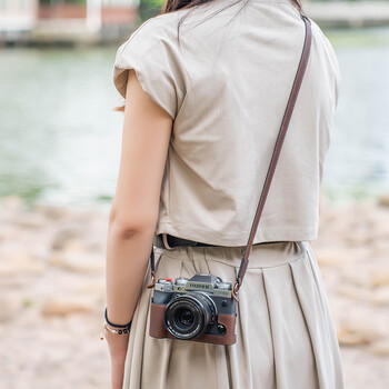 Xt5 brown leather protective case + shoulder pad cowhide strap