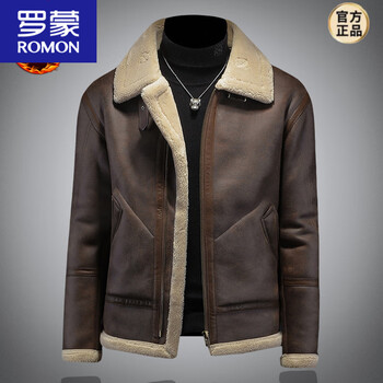 Romon 2025 new winter men's warm lamb wool jacket thickened plus velvet fur all-in-one motorcycle jacket pu leather jacket dark brown 3xl