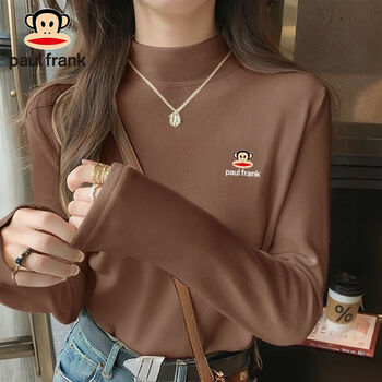 Paul frank big-mouthed monkey de velvet bottoming shirt for women autumn and winter 2025 new thickened half-high collar long-sleeved t-shirt brown (p monkey face white chest logo) simple bottoming shirt s add gou to favorites for priority delivery