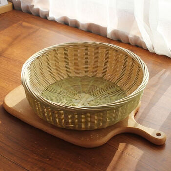 Qinkai bamboo basket bamboo basket bamboo sieve round dustpan bamboo products farmhand handmade fruit basket household dessert basket steamed bun basket diameter 16 cm bamboo heart inside round bottom