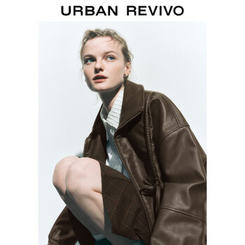 Ur2025 new autumn women's casual sweet and cool bow pleated leather jacket uyl150035