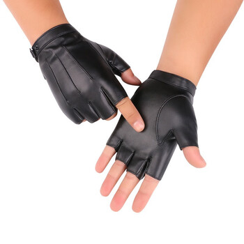 Specialized first-layer sheepskin leather gloves for men and women in winter plus velvet to keep warm and windproof, for motorcycle riders, washed leather, half-finger-3 ribs, default