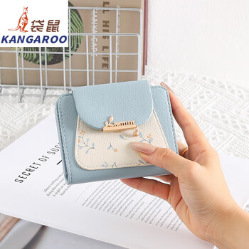 Kangaroo (kangaroo) short wallet women's 2025 chinese valentine's day women's card holder wallet all-in-one multifunctional girls niche exquisite coin purse blue