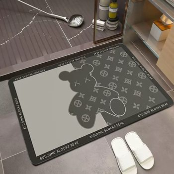 Yusenyi diatom toilet mat soft floor mat quick carpet bathroom door non-slip water absorbent bathroom mud door bathroom dry mat light luxury bear spliced gray 30x40cm thickened about 4mm commonly used drainage mat