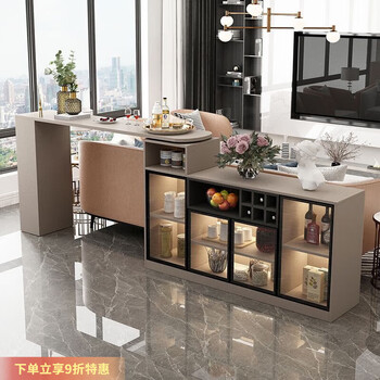 Guen bar table partition cabinet home living room sideboard integrated wall multi-functional wine cabinet island modern sofa back cabinet champagne gray (glass door)-1.5 bar 1.2 cabinet assembly