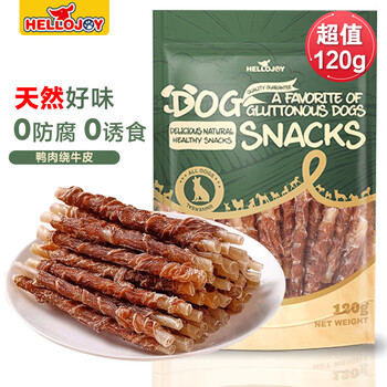 Hellojoy dog snacks teeth sticks for small and medium-sized dogs, adults and puppies, clean teeth and bones, resistant to chewing bones, duck meat wrapped in cowhide rolls 120g