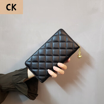 Chling kayan small ck women's bag diamond pattern women's wallet women's long multi-functional wallet 2025 new fashion card holder hand black-checkered pattern