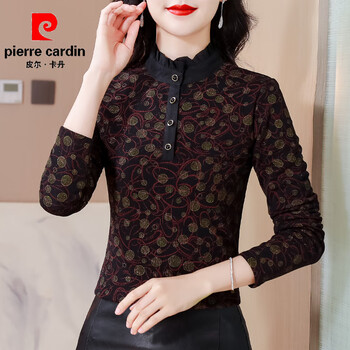 Pierre cardin (pierre cardin) middle-aged mother warm bottoming shirt women's winter fashion fashionable small shirt slim fit inner half turtleneck top red (plus velvet) thickened m 85-102 pounds