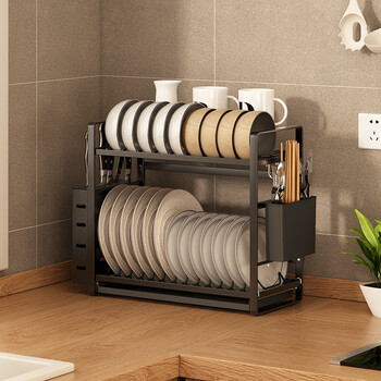 He jiagong kitchen rack dish storage rack narrow sink drain rack small dish rack dishware drain sink sink <short style> black dish rack + chopstick tube (no installation required)