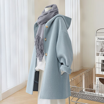 Sibai she wool coat 2025 winter new women's literary style hooded mid-length sheep wool top