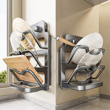 Muya suction cup punch-free pot lid rack wall-mounted multi-functional kitchen storage rack for chopping board storage artifact