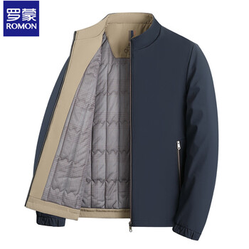 Romon warm stand collar jacket men's jacket 2025 winter velvet and cotton business casual men's jacket dad top navy blue cotton l