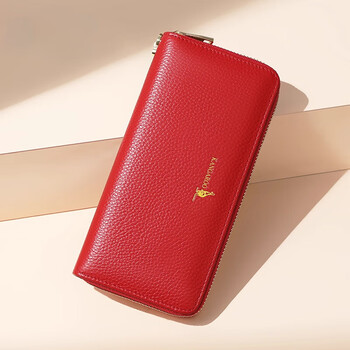 Kangaroo luxury long wallet women's genuine leather zipper clutch 2025 new cowhide handbag fashion simple women's clutch elegant red