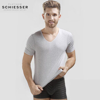 Schiesser german shuya underwear summer high-end platinum ultra-fine modal v-neck seamless short-sleeved t-shirt undershirt 95-0348m hemp gray xl