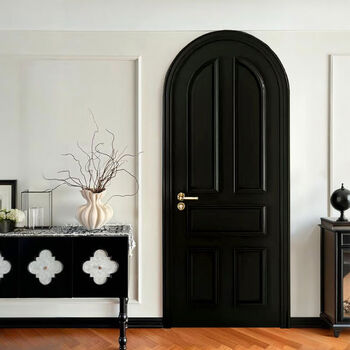 Sanqihu french curved black wooden door arched bedroom door painted wooden door solid wood core interior door kitchen and bathroom glass bedroom door a buckle line