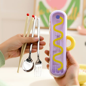 Guangyi dopamine chopsticks spoon and fork set portable tableware student office workers anti-fall cutlery box chopsticks set dopamine portable tableware set-huang muzi-three-piece set