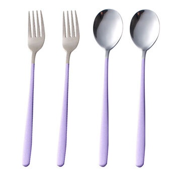 Yusenyi household stainless steel spoon long handle korean spoon korean internet celebrity eating spoon small spoon spoon japanese spoon purple round handle 2 spoons 2 forks