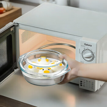 Cristalglass transparent heat-resistant glass steaming bowl large with lid microwave heating special bowl soup noodle bowl steaming tray steaming grid steamer drawer shallow pot 1.5l + steaming tray