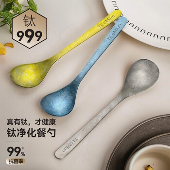 Worthbuy pure titanium 999 light luxury spoon, personal special children's high-end eating spoon, soup spoon, high antibacterial spoon, 1 retro silver