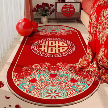 Yushangzhenpin newlywed bedroom bedside blanket red carpet wedding room wedding bedside blanket living room coffee table blanket stain-resistant crystal velvet floor mat full of blessings 60*160cm