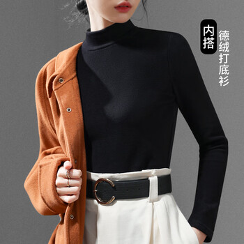 Yu zhaolin half turtleneck bottoming shirt for women containing hyaluronic acid double-sided brushed bottoming warm inner top black