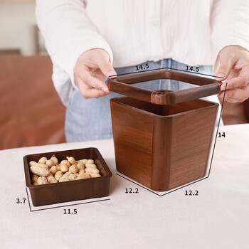 Desktop trash can north american black walnut household solid wood 2025 new high-looking office compact storage bucket desktop trash can with lid and frame north american black walnut