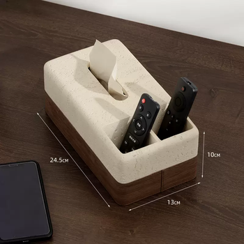 Yusenyi leather texture coffee table storage box desktop tissue box high-end living room creative stone cave remote control walnut toilet paper off-white leather texture multifunctional tissue box