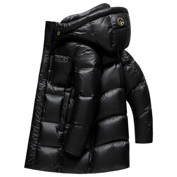 Flying in the snow goose down series down jacket men's mid-length hooded new fashion trend shiny warm and cold-proof thickened jacket