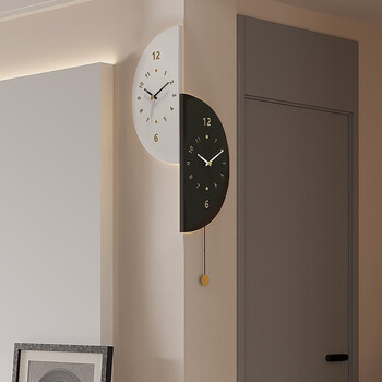 Psyche 2025 new modern simple living room corner double-sided wall clock home silent corner clock restaurant clock wall wall trumpet + voice control light style + swing qiancheng mobai