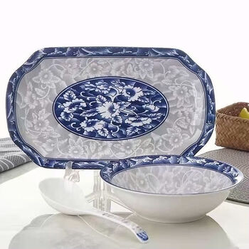 Kamanpai fish plate household blue and white porcelain steamed fish plate long plate high-value fish plate braised fish plate ceramic large fish plate 4.5cm fish seasoning plate