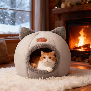 Zhiji cat house warm closed winter sleeping cat house play and sleep integrated kitten house removable and washable dog house small dog cat head closed nest gray l code 36*36*36cm suitable for cats under 15 pounds universal for cats and dogs