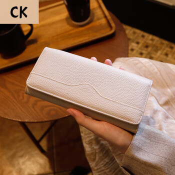Chling kayan small ck women's bag 2025 new first layer cowhide long wallet women's genuine leather large capacity multi-card slot folding money off-white