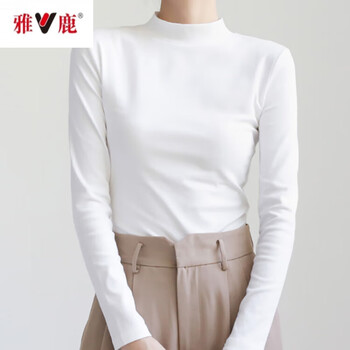 Yalu small stand-up collar bottoming shirt for women, autumn and winter white german velvet long-sleeved t-shirt layered with half turtleneck slim-fitting clothes, white s, recommended 75-88 pounds